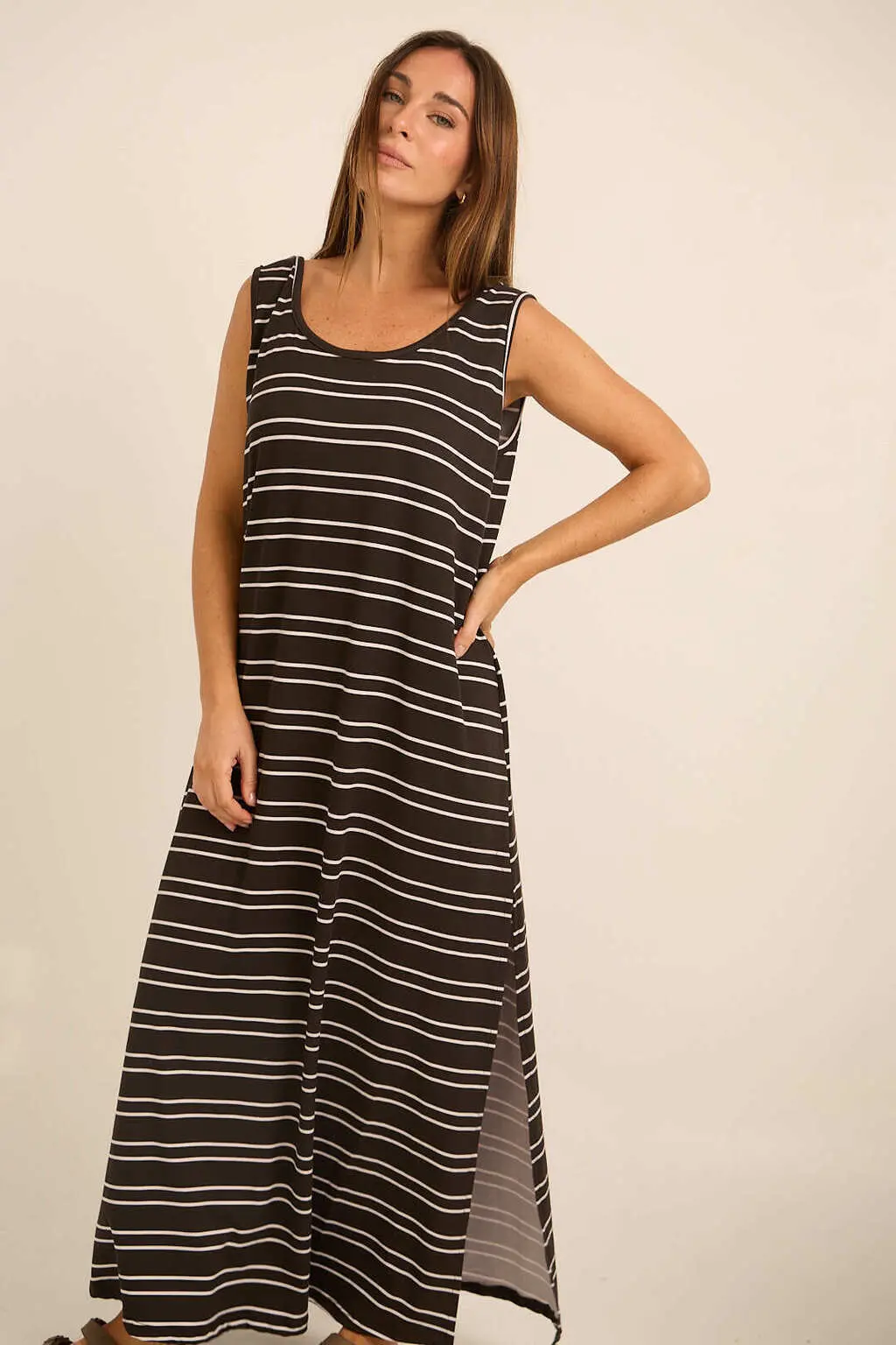 Vestido de Modal Soft Raya Ancha | Treki Indumentaria